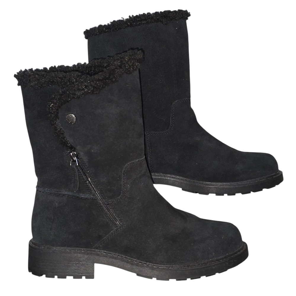 Clarks New Faux Fur Mid Calf Boots Womens Black Suede Zip Size 8.5 W Eu 39.5